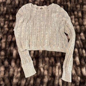 Natural Life Silver and Grey Open Knit Crewneck Sweater